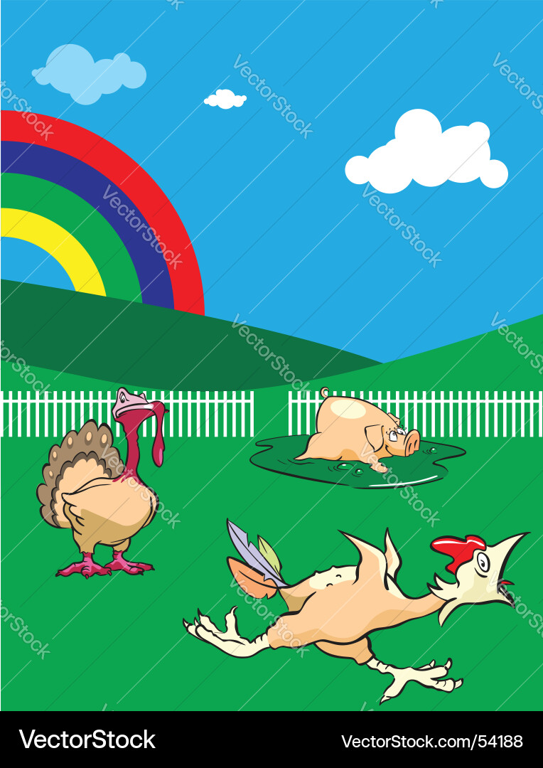 Chickens in a Field Vector Image