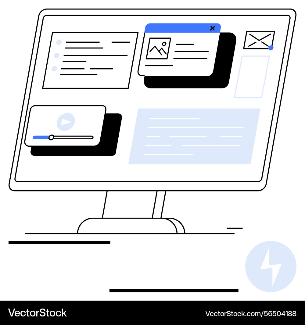 Computer screen displaying multimedia content Computer screen displaying multimedia content vector image