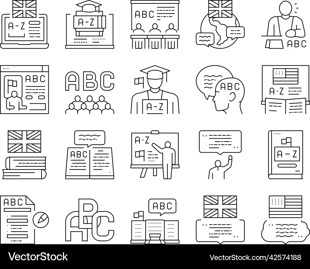 English language learn at school icons set English language learn at school icons set Vector Image