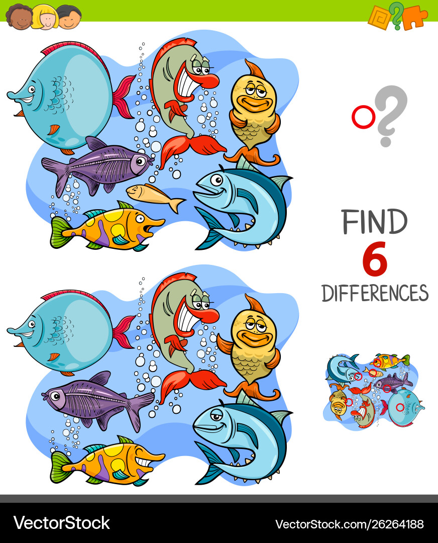 Finding differences game with funny fish Finding differences game with funny fish vector image