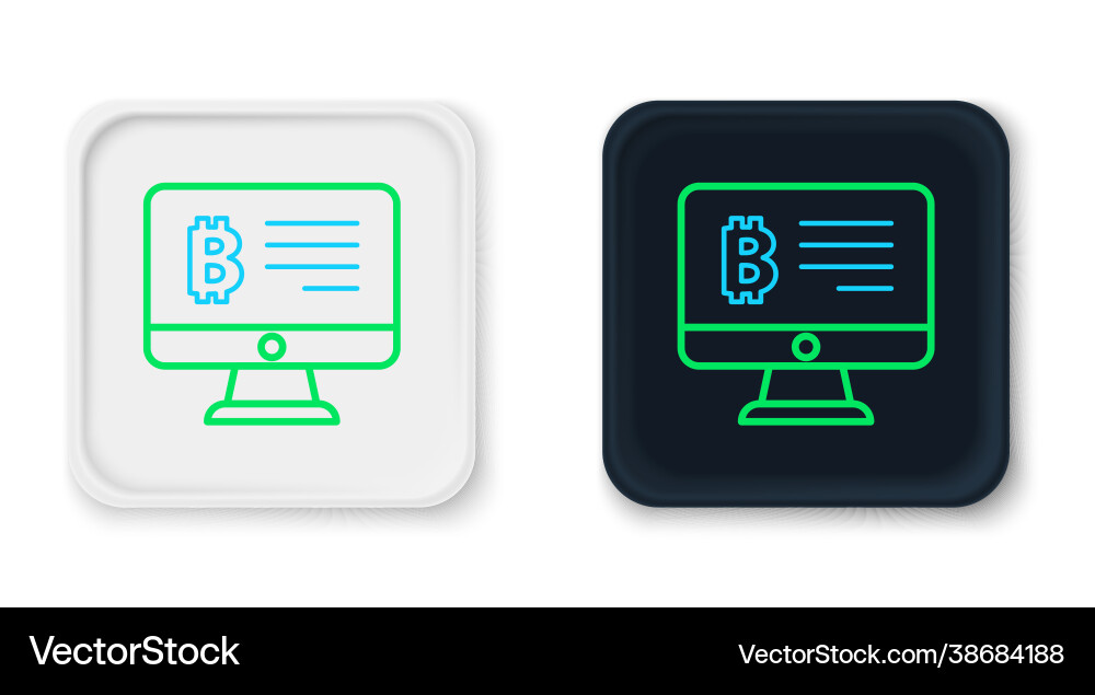 Line mining bitcoin from monitor icon isolated Line mining bitcoin from monitor icon isolated Vector Image