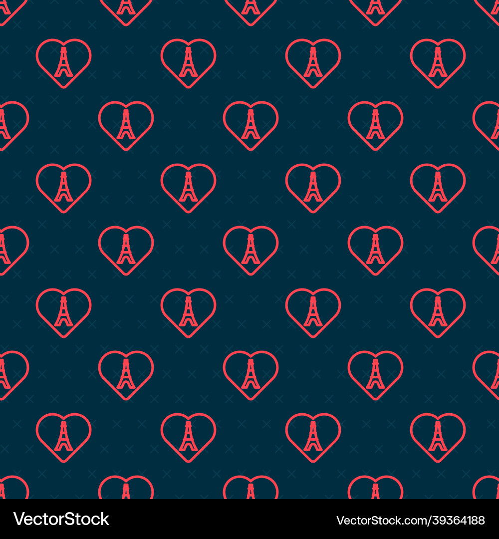 Red line eiffel tower with heart icon isolated Red line eiffel tower with heart icon isolated vector image