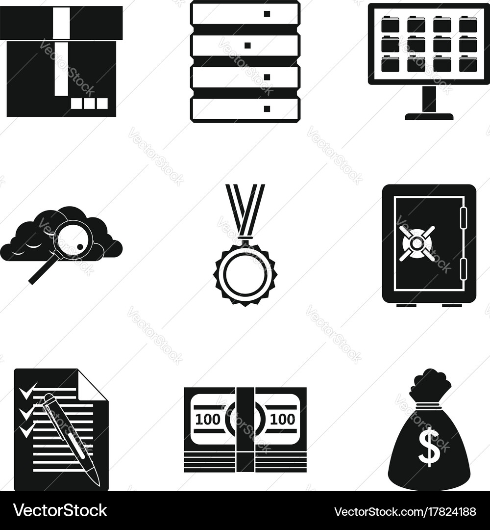 Storing money icons set simple style Vector Image