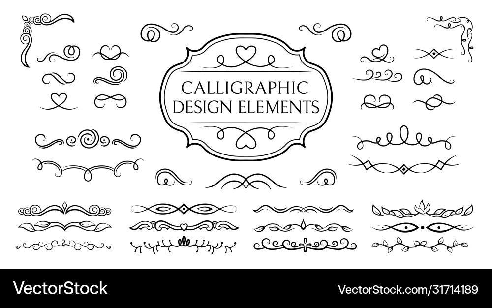 Calligraphic Swirl & Curl Border Set vector image