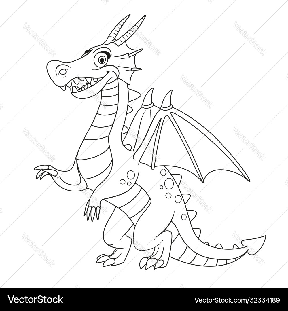Cartoon Dragon Outlines - Coloring Page Vector Image