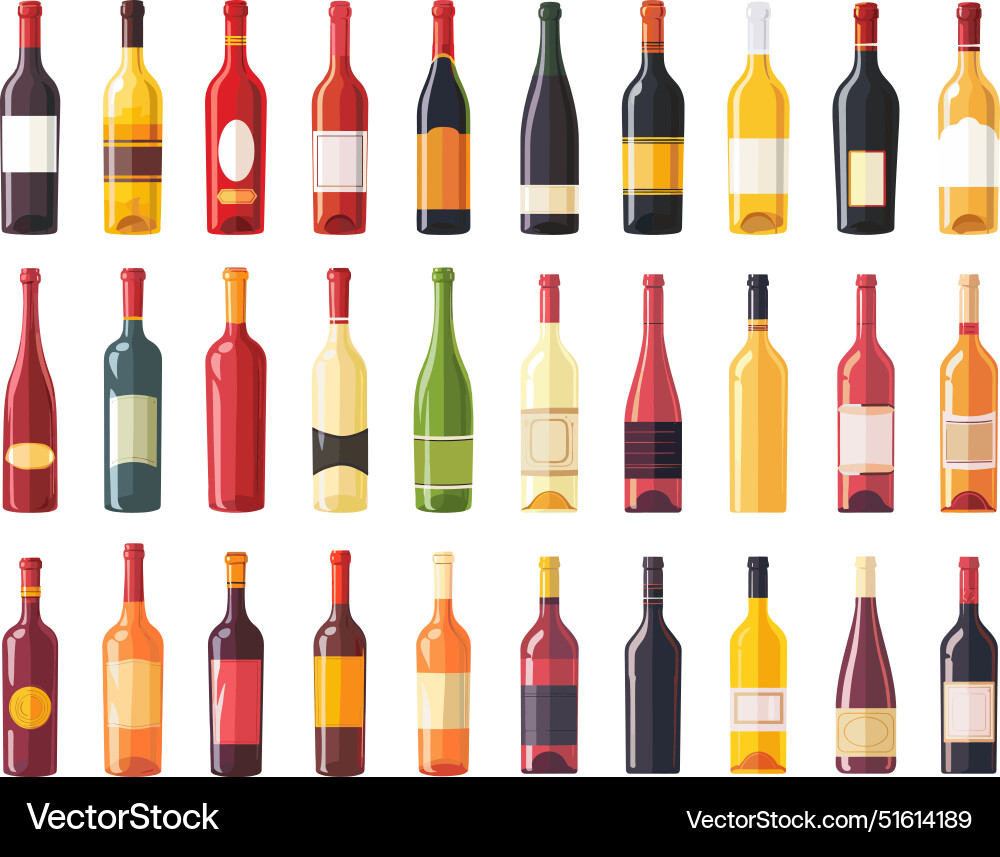Flat set of different forms wine bottles simple Flat set of different forms wine bottles simple vector image