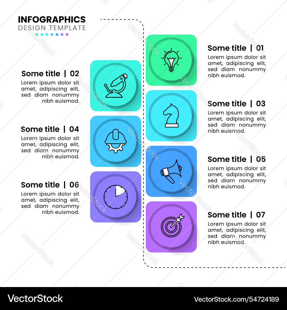 Infographic template line with 7 squares and icons Infographic template line with 7 squares and icons vector image