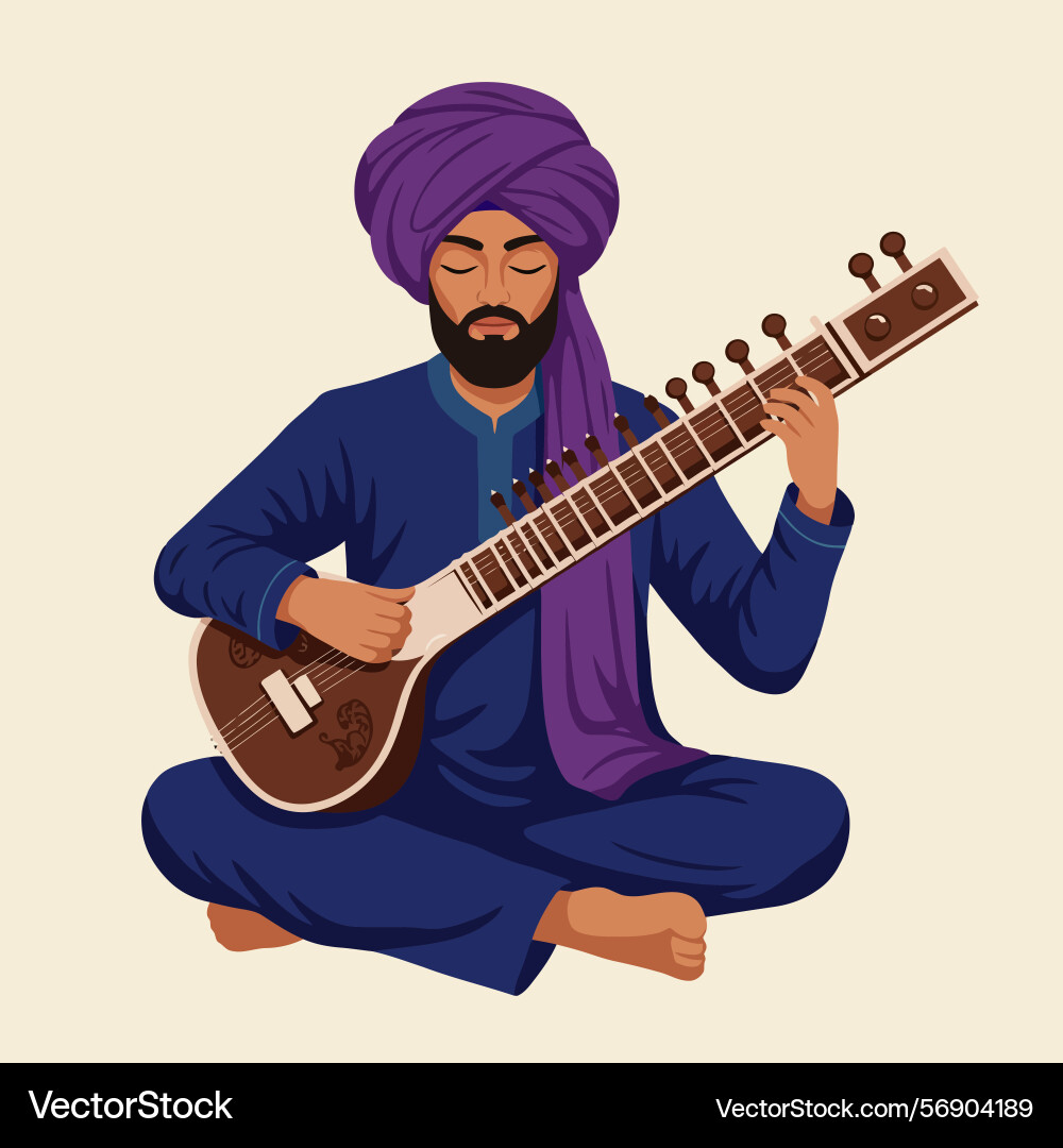 Man playing stringed instrument sitting Vector Image