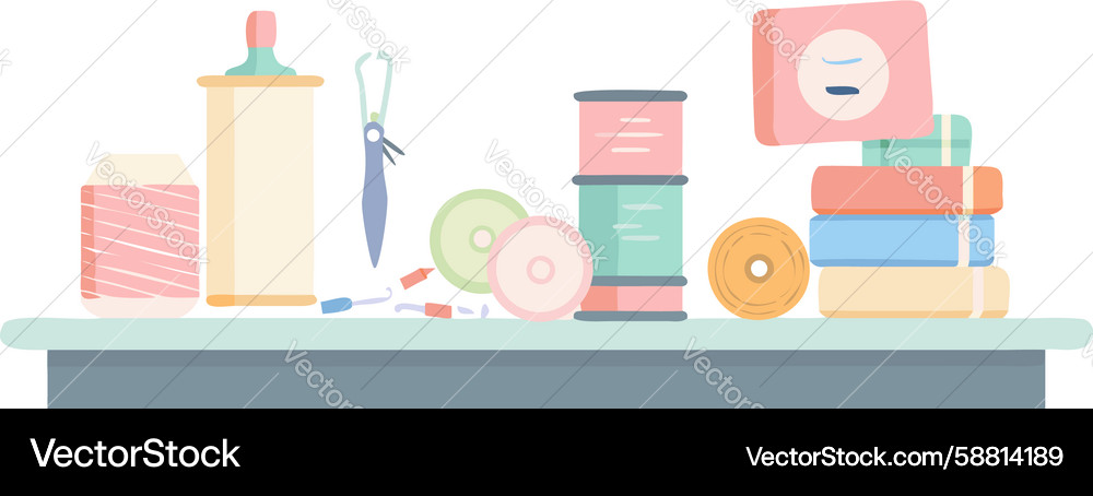 Organized desk with diverse colorful objects Vector Image