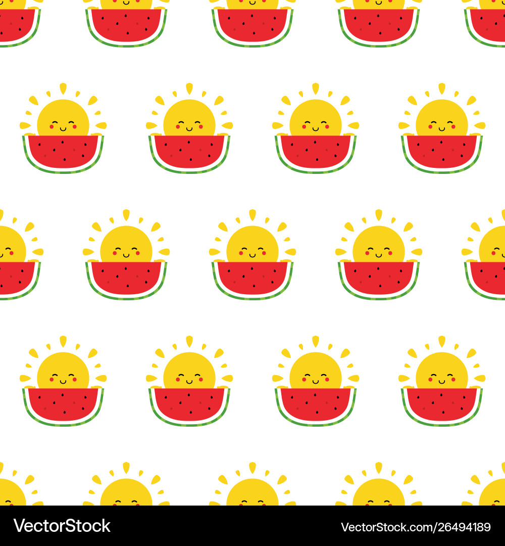 Seamless pattern with sun character and watermelon Seamless pattern with sun character and watermelon vector image