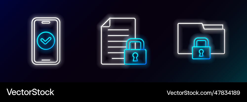 Set line folder and lock smartphone document Set line folder and lock smartphone document vector image