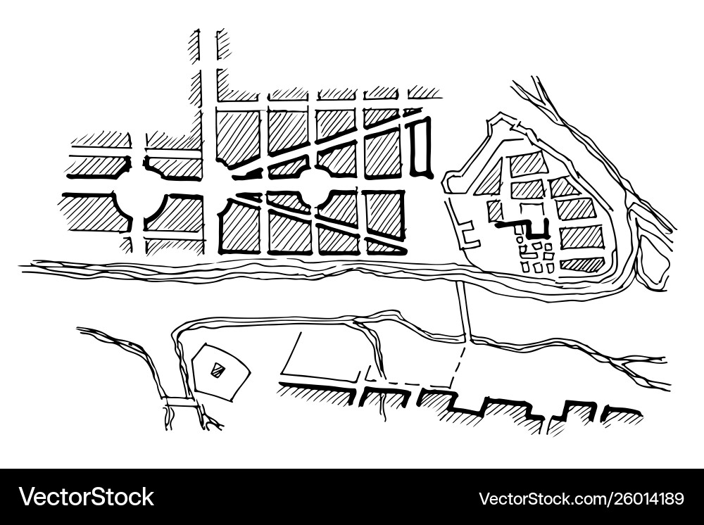 Street city hand gezogen Karte Street city hand gezogen Karte vektorbild
