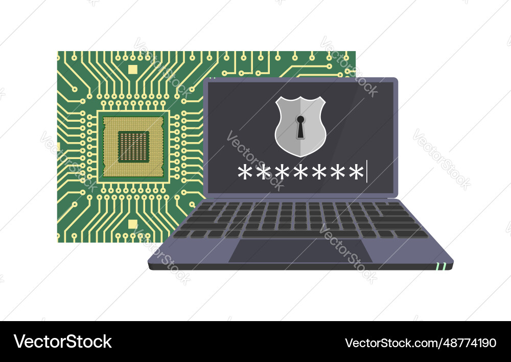 3d mobile computer shield with a keyhole chip 3d mobile computer shield with a keyhole chip vector image