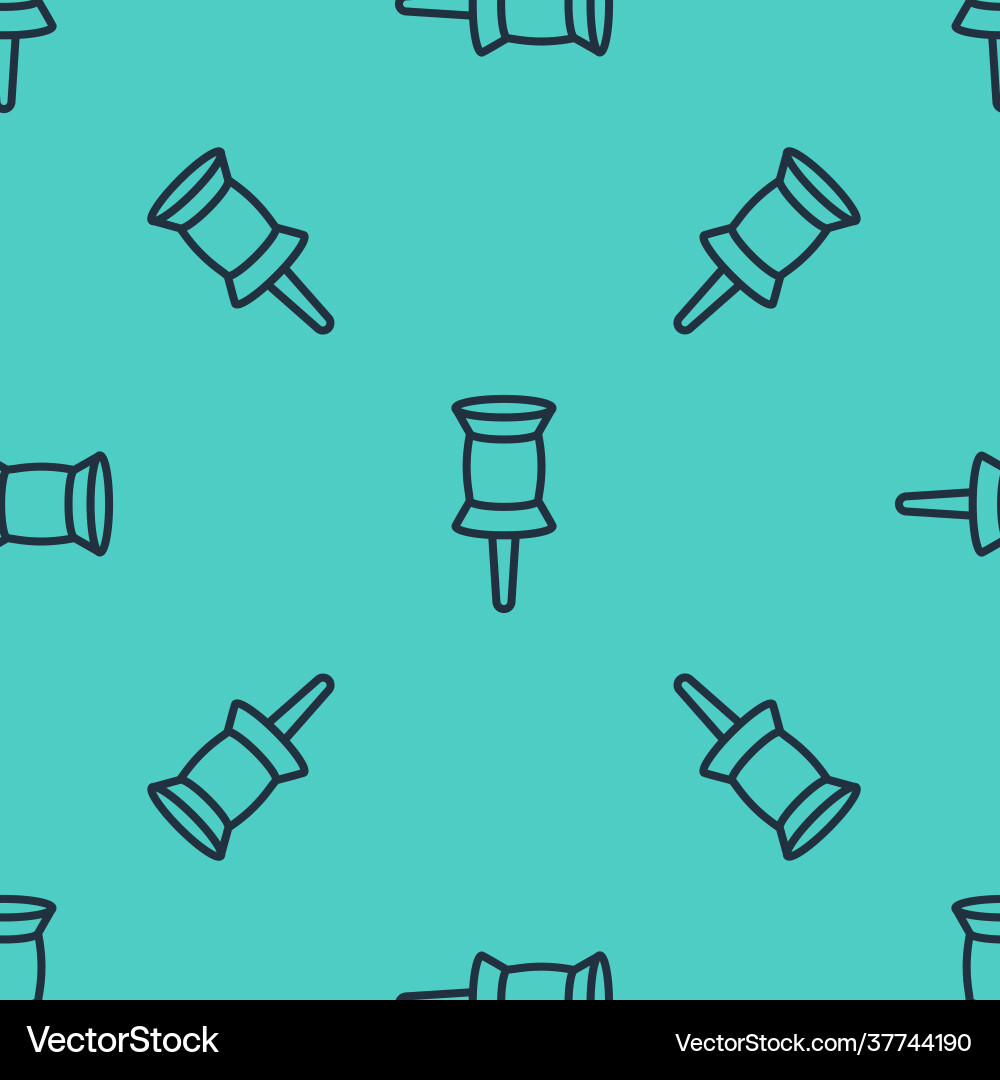 Black line push pin icon isolated seamless pattern vector image