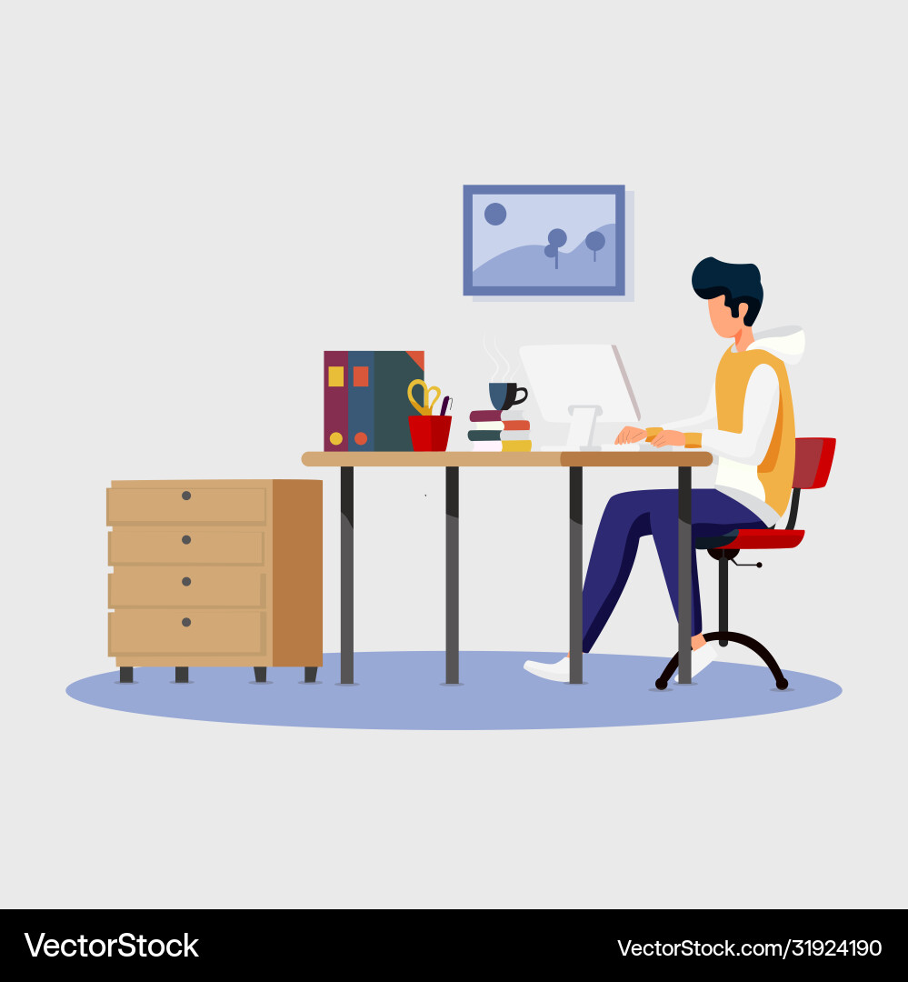Boy working on computer vector image