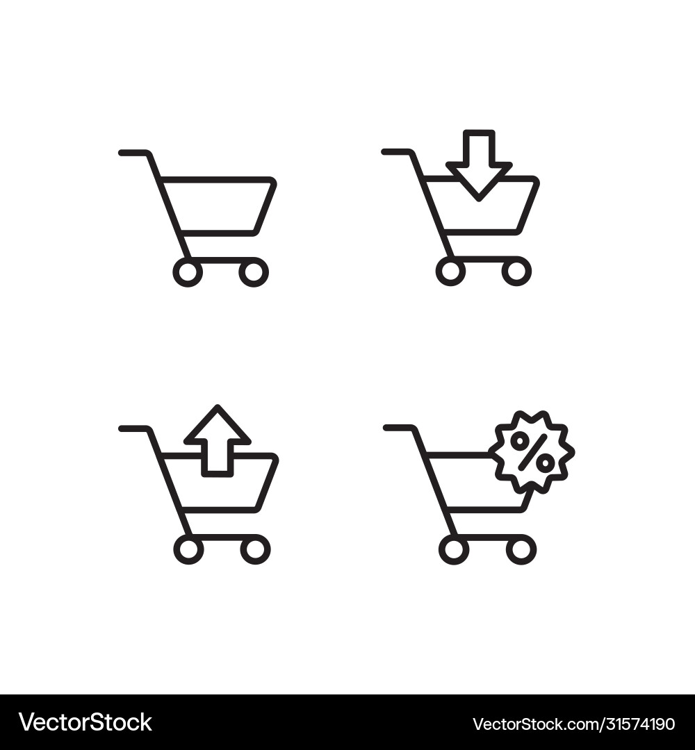 Cart trolley add and remove item black line icons Cart trolley add and remove item black line icons vector image