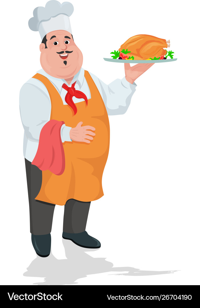 Chefkoch mit gegrilltem Huhn auf Platte Chefkoch mit gegrilltem Huhn auf Platte vektorbild