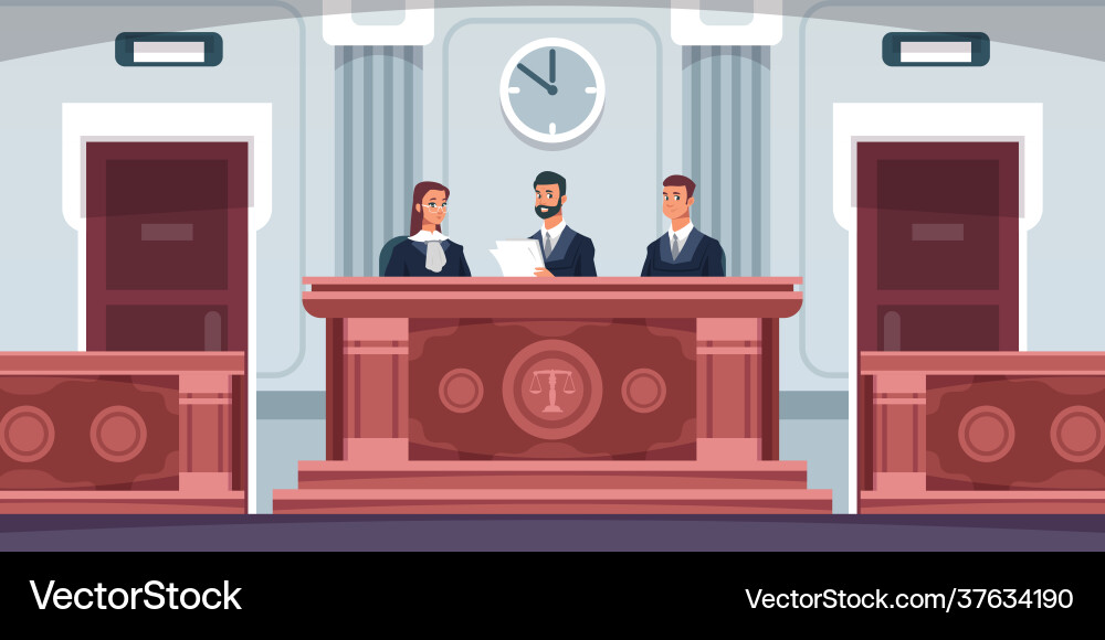 Court cartoon courtroom interior with judges Court cartoon courtroom interior with judges vector image