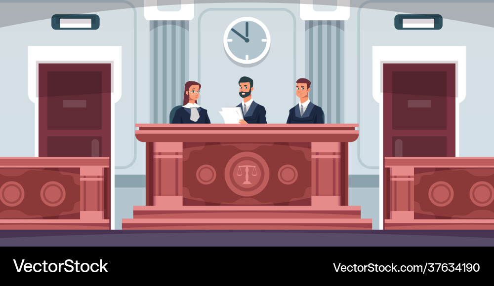 Court cartoon courtroom interior with judges vector image