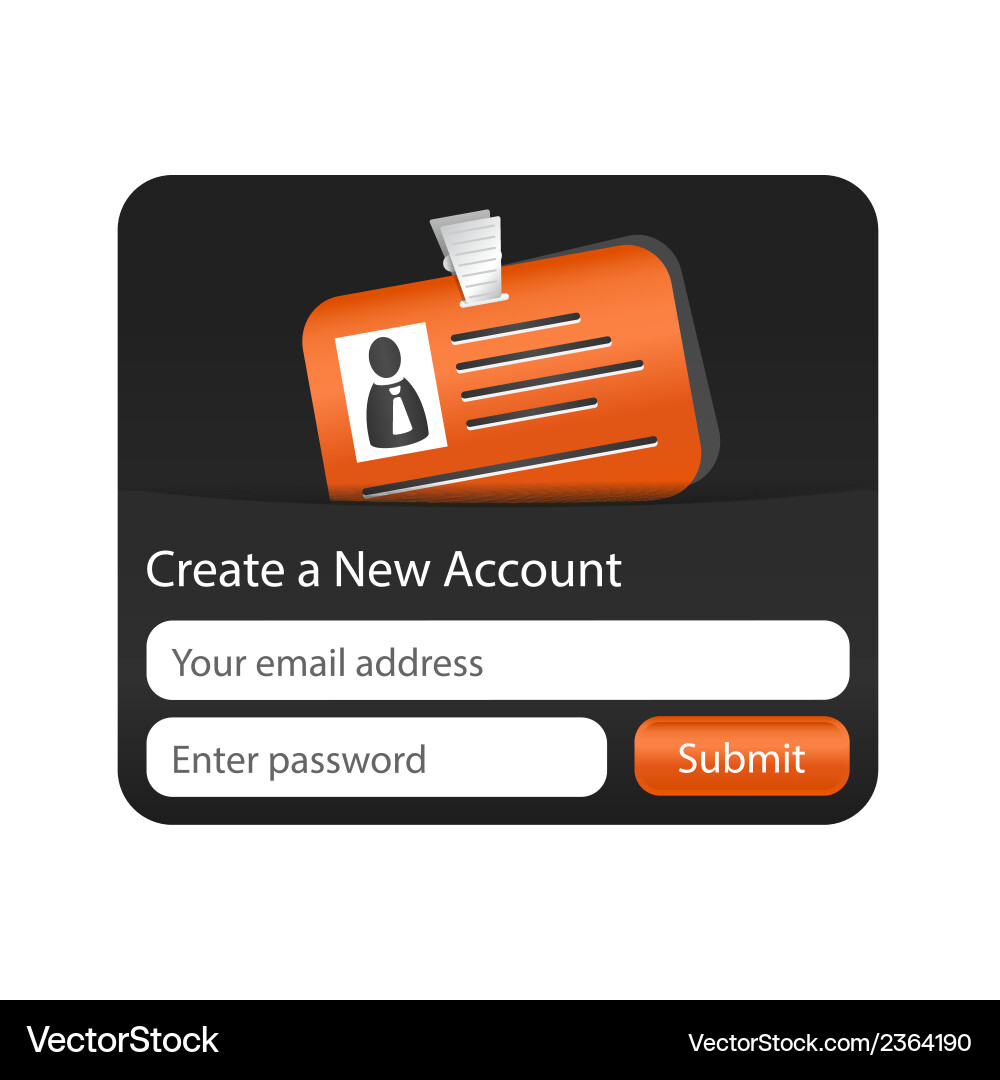 Create a new account form with orange id card Vector Image