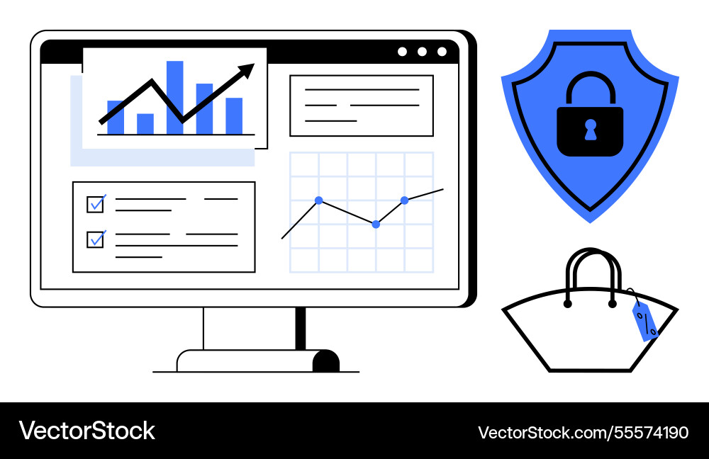 Datenanalyse auf dem Computerbildschirm mit Sicherheit Datenanalyse auf dem Computerbildschirm mit Sicherheit vektorbild