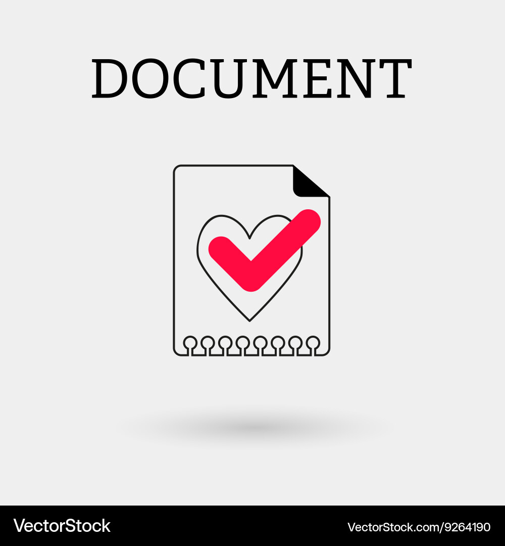 Document with tick and heart outline style vector image