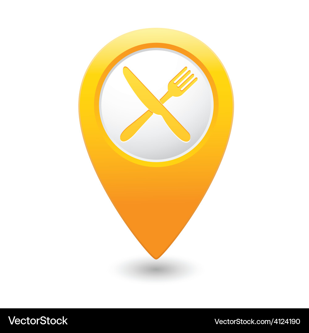 Knife and fork map pointer yellow vector image