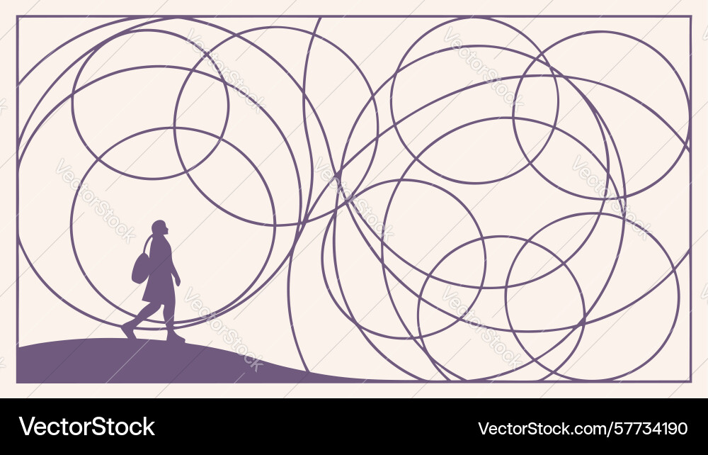 Lone figure in swirling circular patterns design vector image