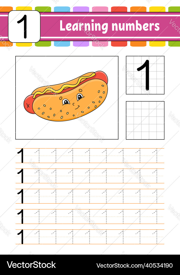 Number 1 trace and write handwriting practice vector image