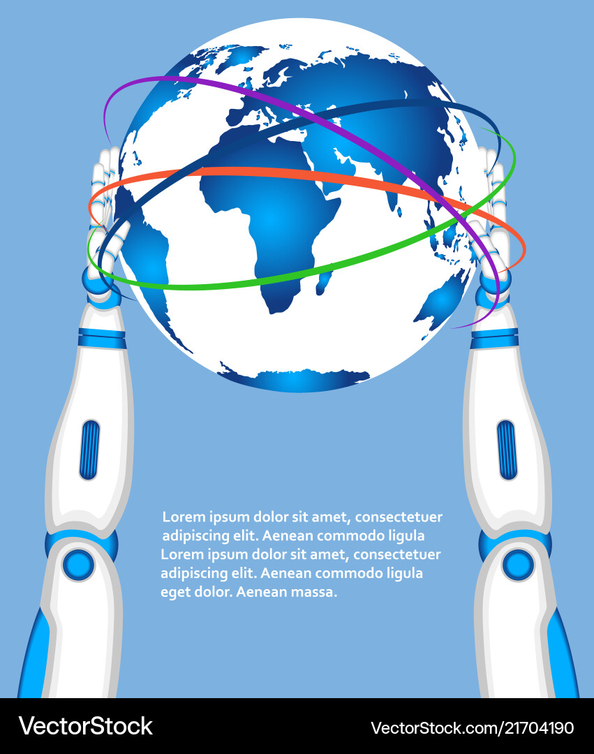 Robot hands holding world globe Vector Image