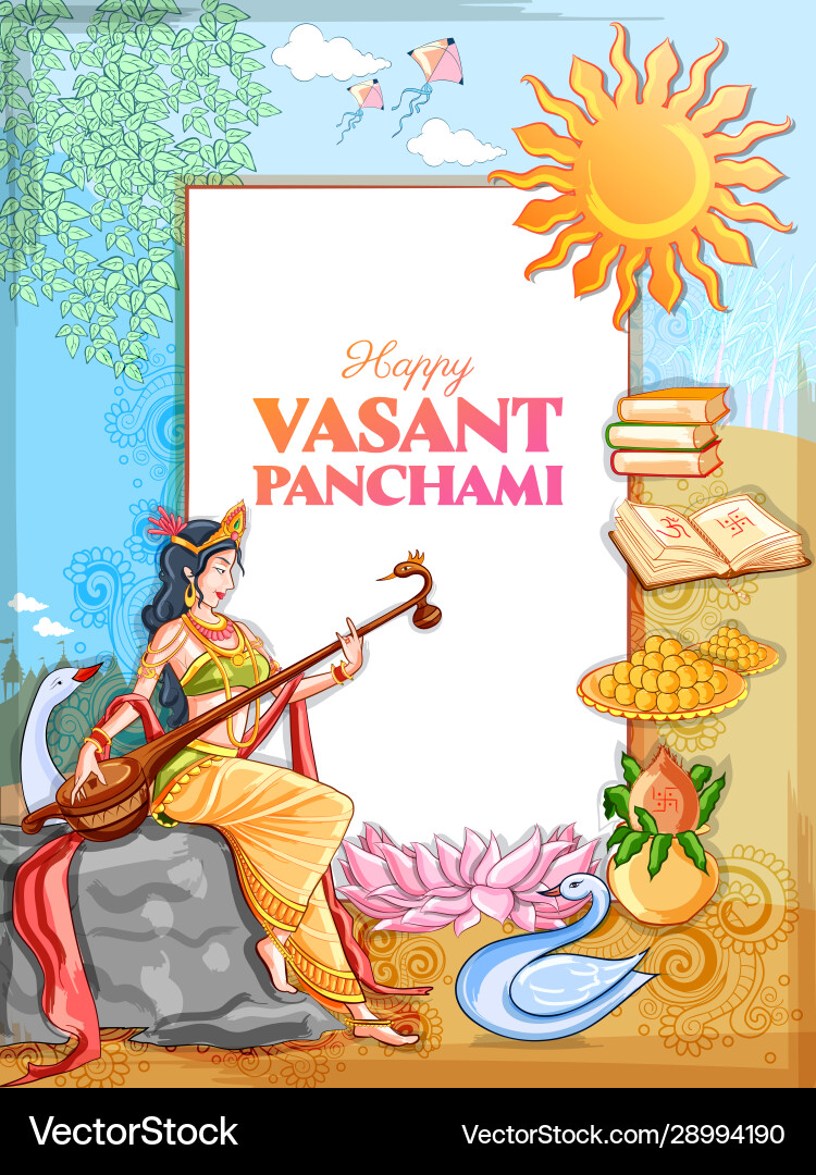 Saraswati - Vasant Panchami Goddess Vector Image