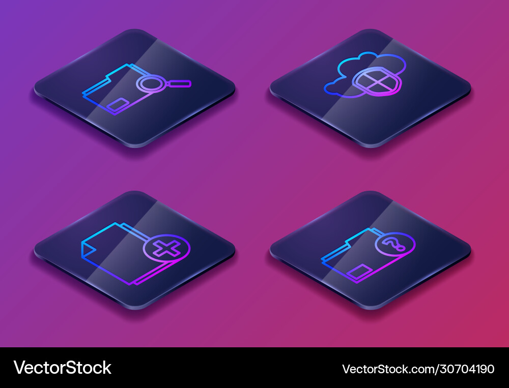 Set isometric line search concept with folder add Set isometric line search concept with folder add vector image