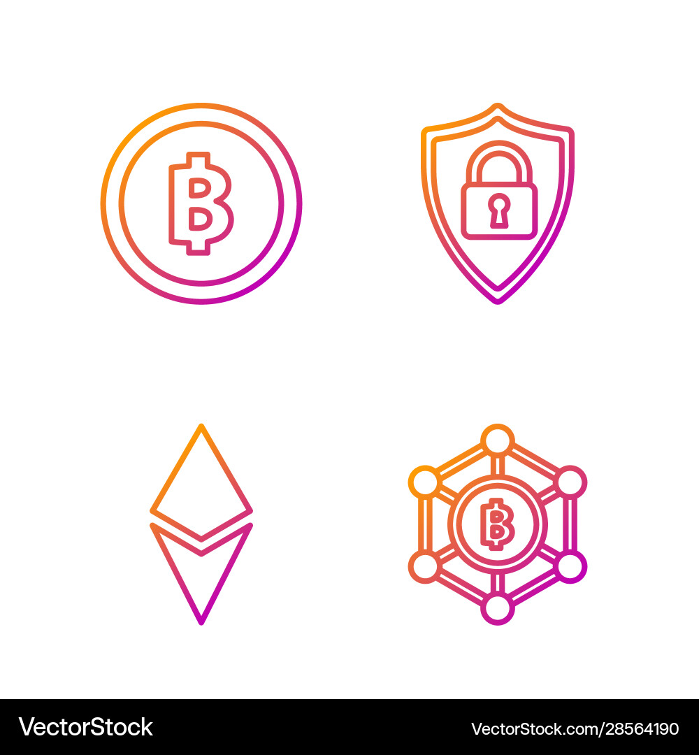 Set line blockchain technology bitcoin Set line blockchain technology bitcoin vector image