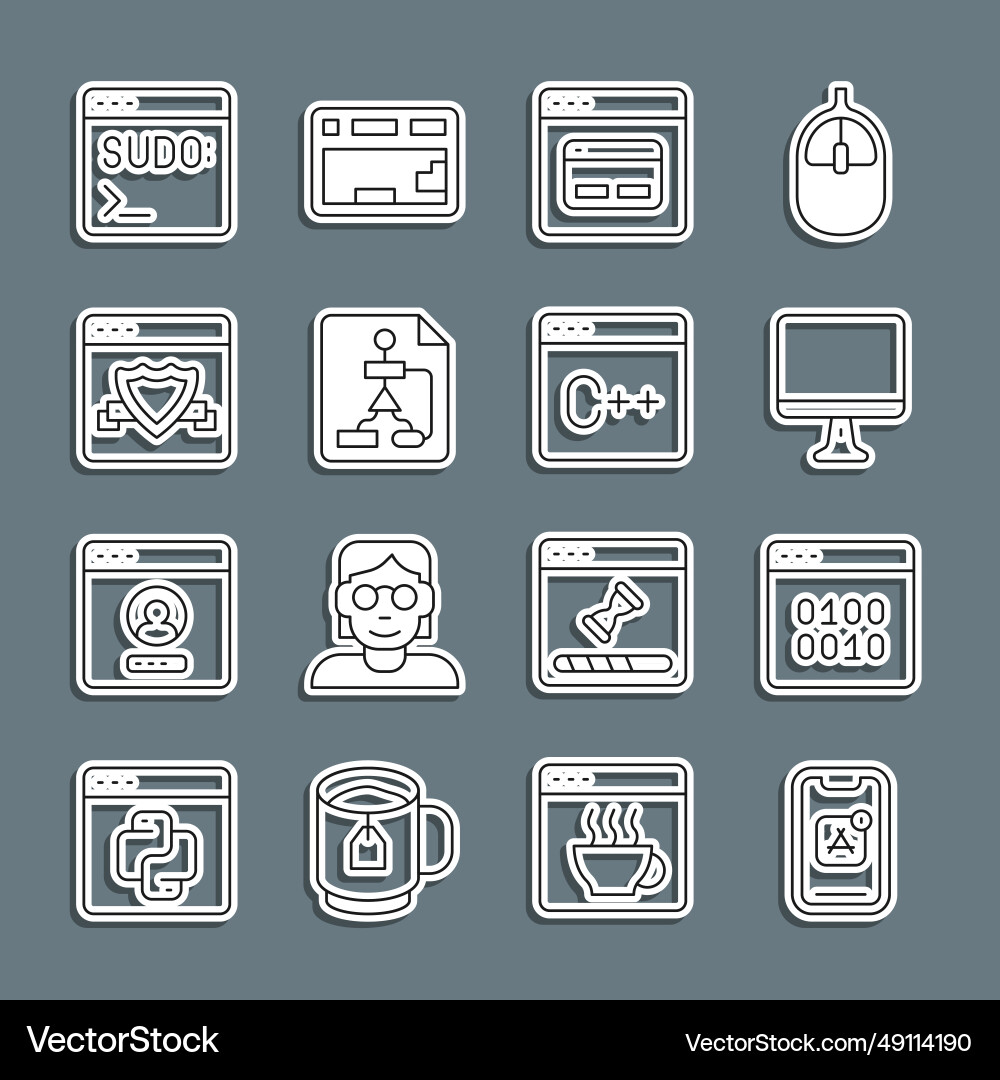 Set line mobile apps binary code computer monitor Set line mobile apps binary code computer monitor vector image