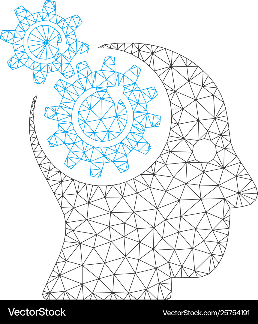 Brain gears rotation polygonal frame mesh vector image