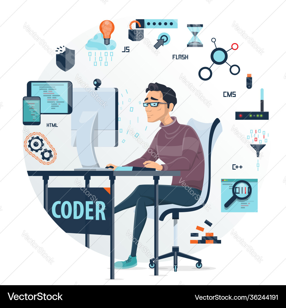 Coding round composition vector image