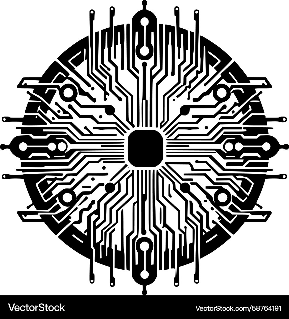 Complex Microchip Circuit Board Vector Image