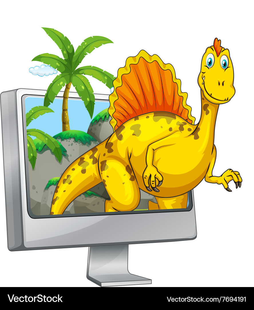Dinosaur on computer screen vector image