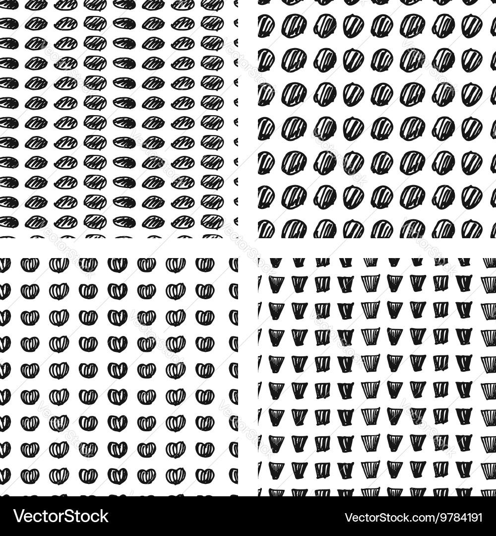 Hand drawn seamless patterns set vector image