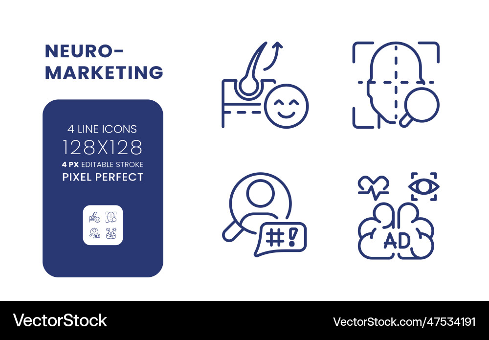 Neuromarketing linear desktop icons set Vector Image