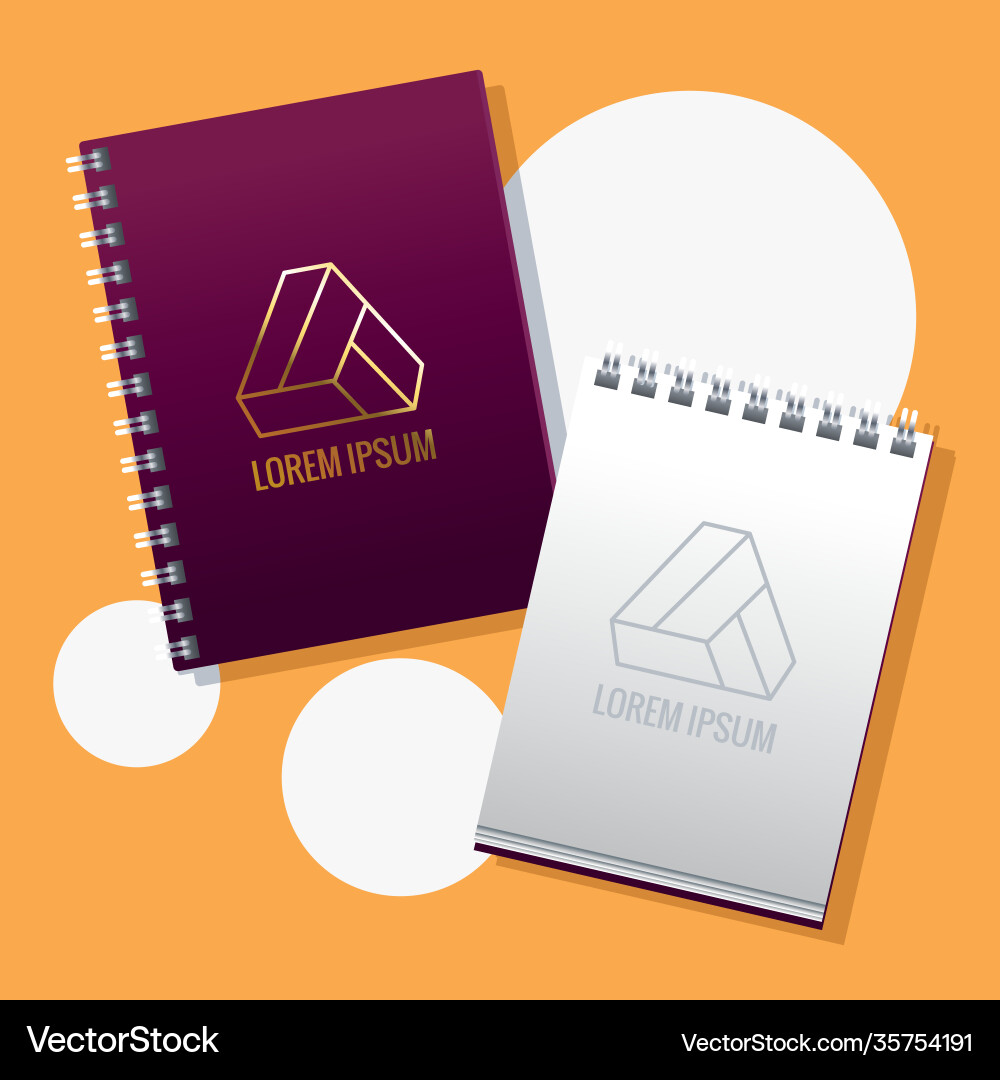 Notebooks with traingle emblems mockup branding vector image