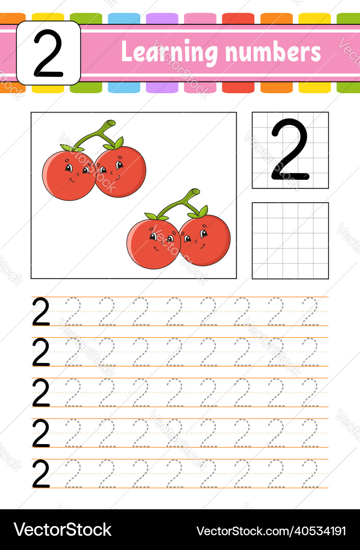 Number 2 trace and write handwriting practice Vector Image