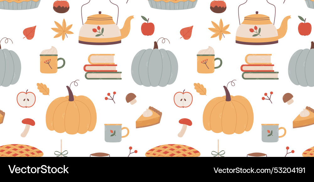 Seamless pattern with autumn elements hand drawn Seamless pattern with autumn elements hand drawn vector image