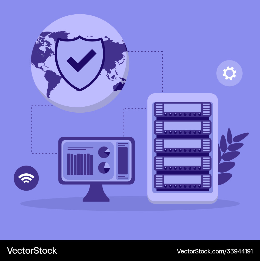 Sichere Server-Computing-Hosting in flachem Design Sichere Server-Computing-Hosting in flachem Design Vektorbild