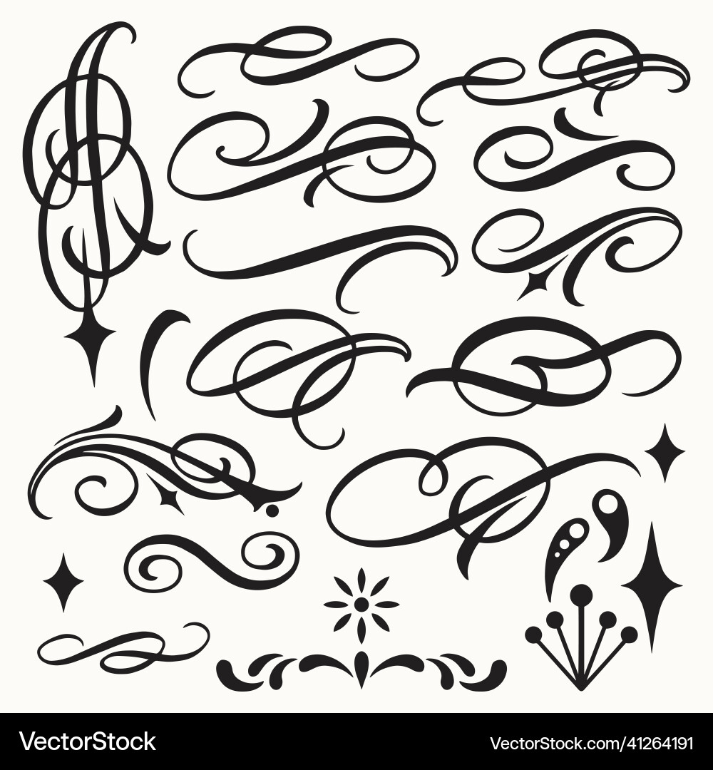 Swirl & Curl Elements - Handwritten Style vector image