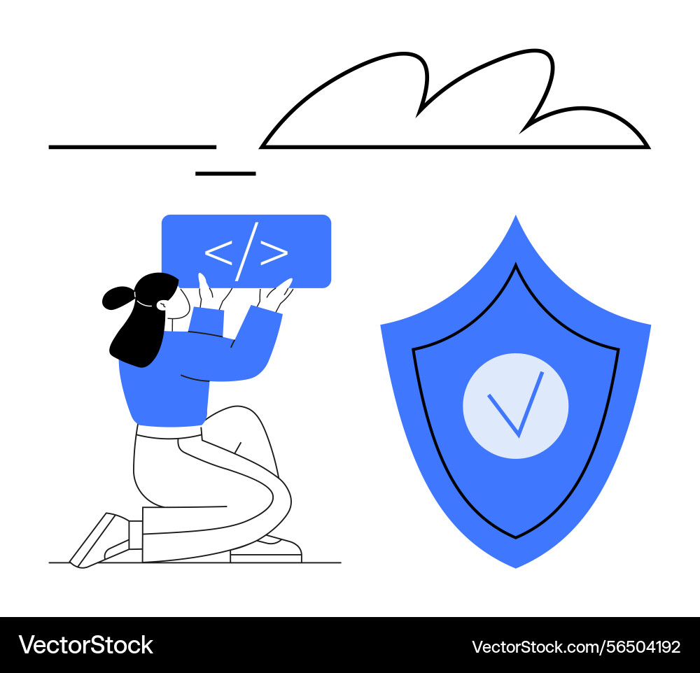 Developer coding secure software with cloud shield Developer coding secure software with cloud shield vector image