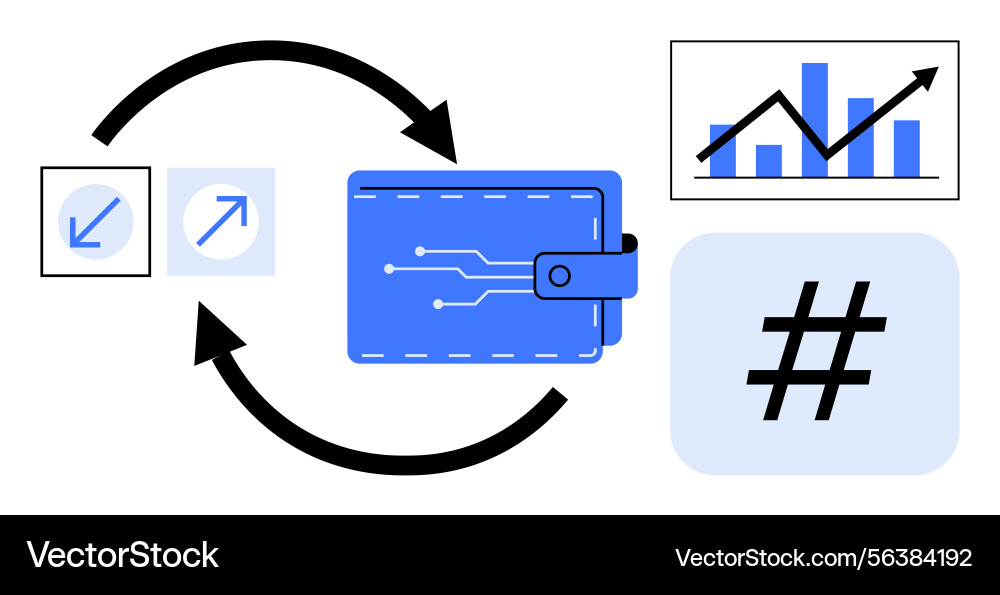 Digital wallet with transaction arrows analytics Digital wallet with transaction arrows analytics vector image