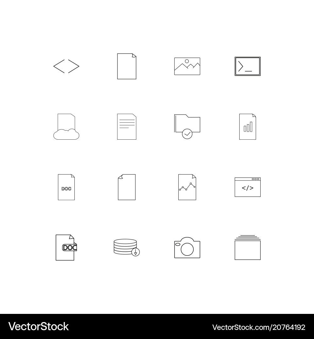 Files and folders sign linear thin icons set vector image