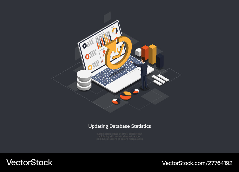 Isometric update database statistics workflow Isometric update database statistics workflow vector image