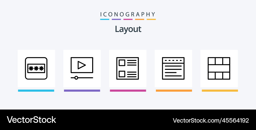 Layout line 5 icon pack including text field vector image